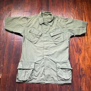 Vintage US Military Combat Tropical Coat Mens XL Olive Green 1967 Short Sleeve
